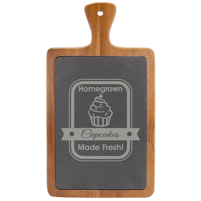 Acacia Wood/Slate Cutting Board with Handle
