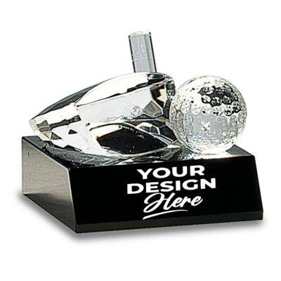 3" Clear Crystal Golf Ball & Club on Black Pedestal Base
