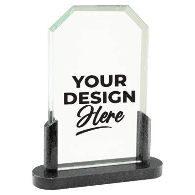 7 3/4" Clipped Corners Glass with Black Marble Base