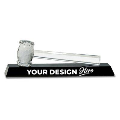 13 7/8" x 4 1/4" Crystal Gavel on Black Base