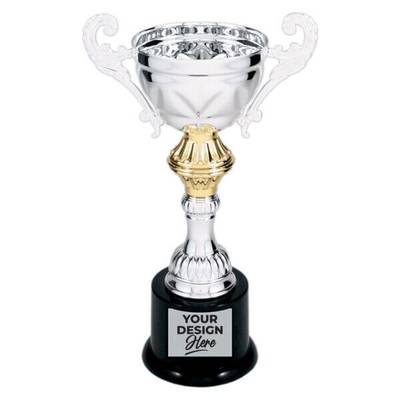 Custom Engraved Silver Completed Metal Cup Trophy on Plastic Base 8.75" - CMC201S