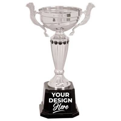 Custom Engraved Silver Completed Metal Cup Trophy on Plastic Base 11 1/2" - CMC282S