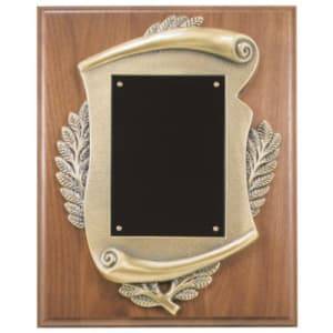 CSP810 - 8" x 10" Genuine Walnut Plaque w/ Scroll Frame & plate