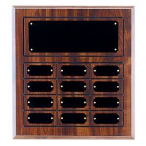 CPP12 - 11 3/4" x 12 3/4" Cherry Finish Completed Perpetual Plaque with 12 Plates