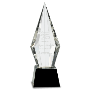 CRY033L - 11" Obelisk Facet Crystal on Black Pedestal Base