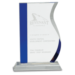 CRY156 - 8 1/4" Blue Edge Crystal Wave on Clear Base