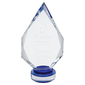 CRY19005BUL - 10 1/4" Diamond Crystal on Blue & Clear Round Base