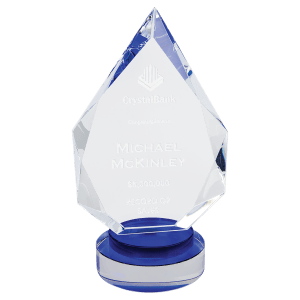 CRY19005BUM - 9 1/2" Diamond Crystal on Blue & Clear Round Base