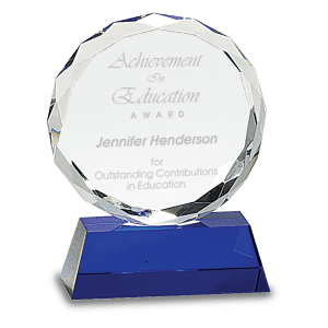 CRY501S - 5" Round Facet Crystal on Blue Pedestal Base