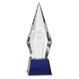 CRY533L - 11" Obelisk Facet Crystal on Blue Pedestal Base