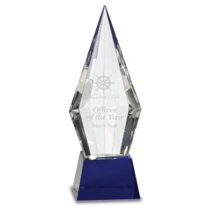 CRY533S - 9 1/2" Obelisk Facet Crystal on Blue Pedestal Base