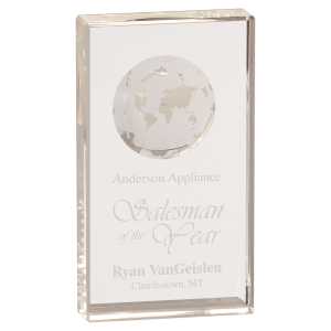 CRY6524L - 7" Clear Crystal Rectangle with Globe Etching