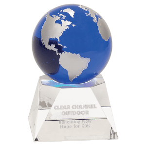 CRY6532M - 5" Blue Crystal Globe on Clear Crystal Base