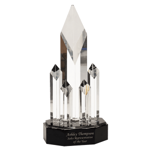 CRY6924M - 11" Clear Crystal 5 Rising Diamonds on Black Pedestal Base