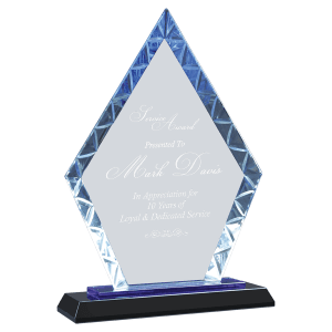 ACG13BU - 9" Clear Diamond Accent Glass on Blue & Black Reflective Base