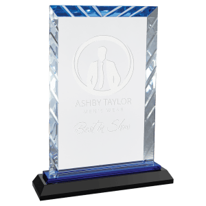 ACG53BU - 8" Clear Rectangle Accent Glass on Black and Blue Reflective Base