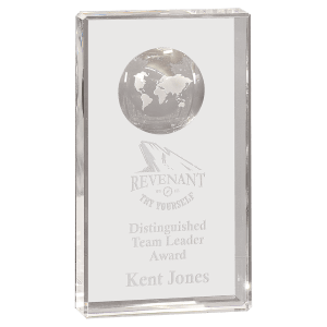 CRY6524XL - 8" Clear Crystal Rectangle with Globe Etching