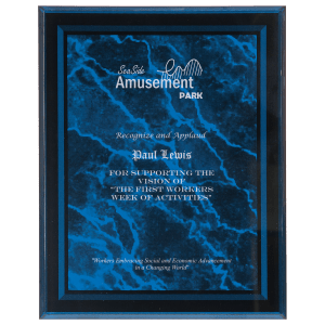 BDR7BM - 7" x 9" Blue Marble Border Clear-Plaq Acrylic