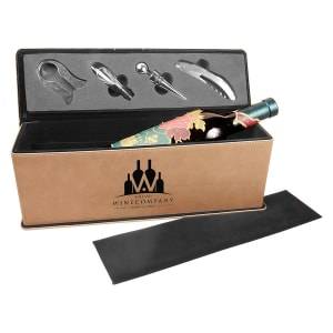 WBX71 - Light Brown Laserable Leatherette Single Wine Box with Tools