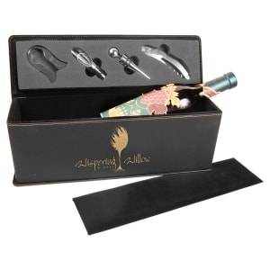 WBX73A - Black/Gold Laserable Leatherette Single Wine Box with Tools