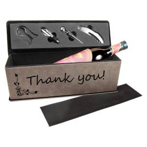 WBX75 - Gray Laserable Leatherette Single Wine Box with Tools