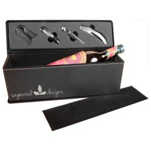 WBX79 - Black/Silver Laserable Leatherette Single Wine Box with Tools