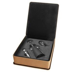 WTL31 - Light Brown Laserable Leatherette 3-Piece Wine Tool Gift Set