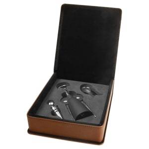 WTL32 - Dark Brown Laserable Leatherette 3-Piece Wine Tool Gift Set