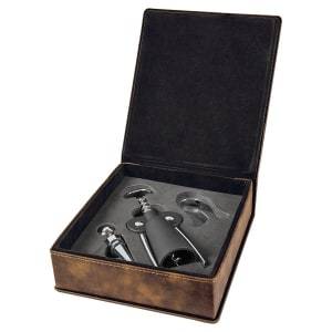 WTL40 - Rustic/Gold Laserable Leatherette 3-Piece Wine Tool Gift Set
