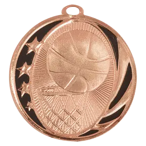 MS702B - 2" Bright Bronze Basketball Laserable MidNite Star Medal