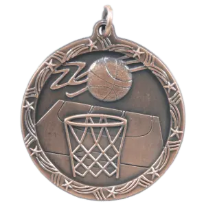 ST12B - 1 3/4" Antique Bronze Basketball Shooting Star Medal