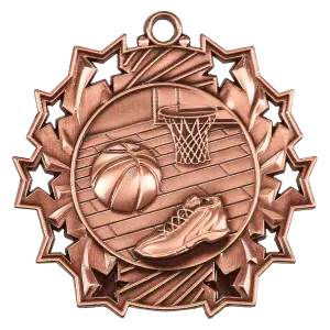 TS402B - 2 1/4" Antique Bronze Basketball Ten Star Medal
