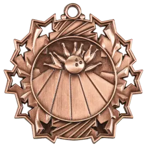 TS403B - 2 1/4" Antique Bronze Bowling Ten Star Medal