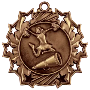 TS404B - 2 1/4" Antique Bronze Cheer Ten Star Medal