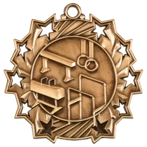 TS407B - 2 1/4" Antique Bronze Gymnastics Ten Star Medal
