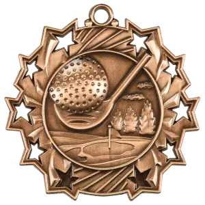 TS406B - 2 1/4" Antique Bronze Golf Ten Star Medal