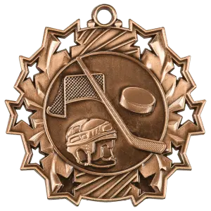 TS408B - 2 1/4" Antique Bronze Hockey Ten Star Medal