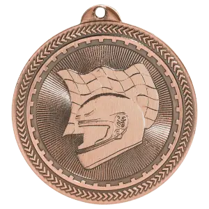 BL214B - 2" Antique Bronze Racing Laserable BriteLazer Medal