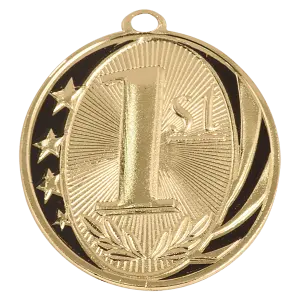 MS713G - 2" Bright Gold 1st Place Laserable MidNite Star Medal