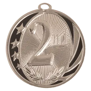 MS714S - 2" Bright Silver 2nd Place Laserable MidNite Star Medal