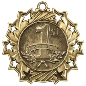 TS420G - 2 1/4" Antique Gold 1st Place Ten Star Medal