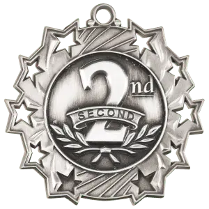 TS421S - 2 1/4" Antique Silver 2nd Place Ten Star Medal
