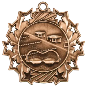 TS412B - 2 1/4" Antique Bronze Swimming Ten Star Medal