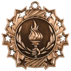 TS416B - 2 1/4" Antique Bronze Victory Ten Star Medal