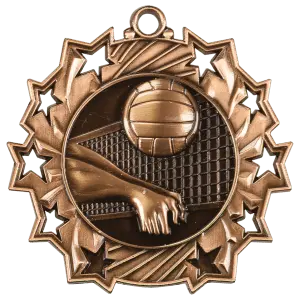 TS417B - 2 1/4" Antique Bronze Volleyball Ten Star Medal