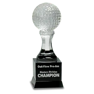 CRY008G - 9" Crystal Golf Ball on Black Pedestal Base