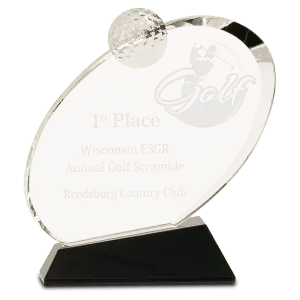 CRY013M - 6 1/2" Clear Crystal Oblong Golf Award on Black Crystal Base