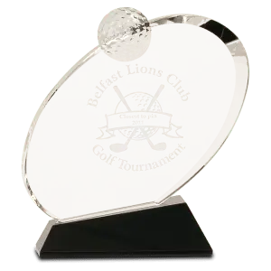 CRY013S - 6" Clear Crystal Oblong Golf Award on Black Crystal Base