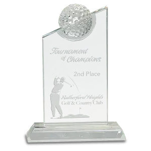 CRY180 - 7 1/4" Clear Crystal with Inset Crystal Golf Ball on Clear Base