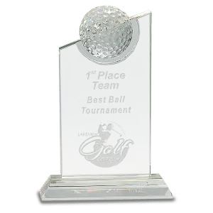 CRY181 - 8" Clear Crystal with Inset Crystal Golf Ball on Clear Base